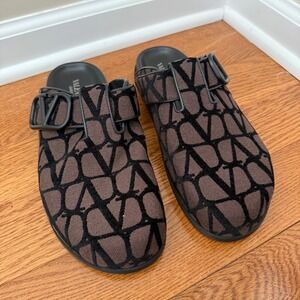 Valentino Garavani Men's Brown V Monogram Velvet‎ Clog Slides Size 44 - DEFECT